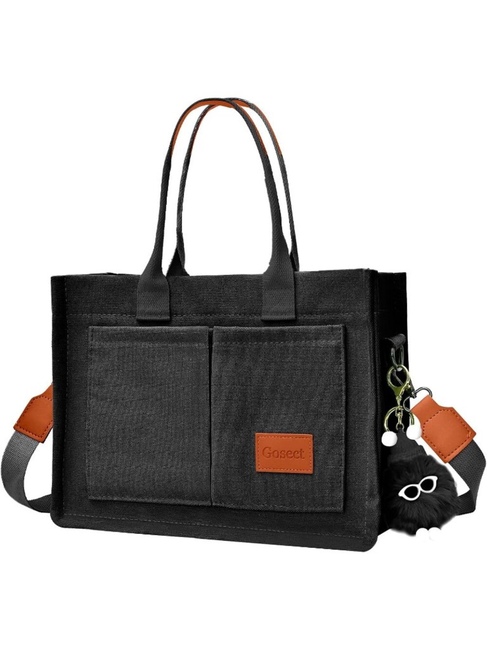 Women Black Crossbody Tote Bag Pockets Laptop Work Shoulder Bag